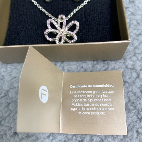 Finart Crystal Flower Necklace & Stud Earring Set NIB - Silver Tone - Picture 9 of 11